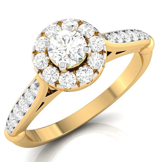 Jewelove™ Rings Women's Band only / VS J 30-Pointer Solitaire Halo Diamond Shank Yellow Gold Ring JL AU G 103Y