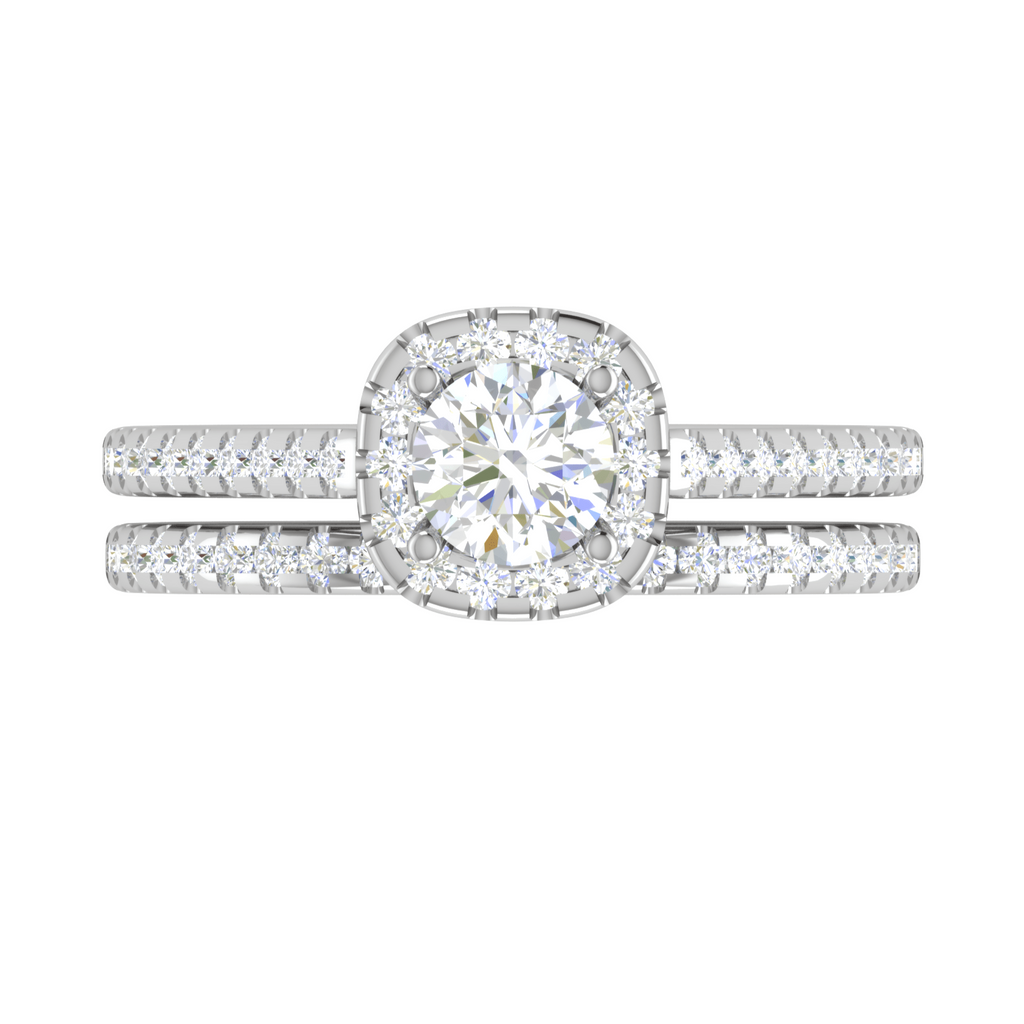 30-Pointer Solitaire Halo Diamond Split Shank Platinum Ring for Women ...