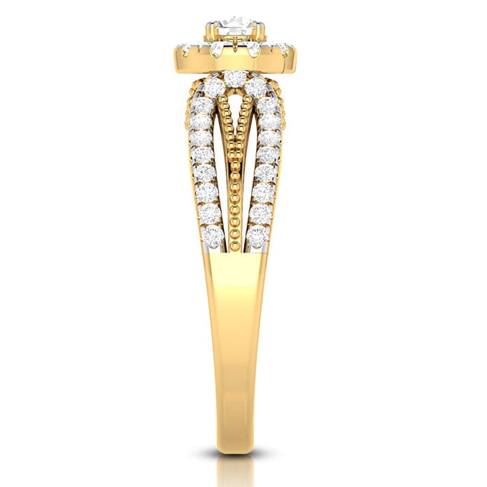 Jewelove™ Rings Women's Band only / VS J 30-Pointer Solitaire Halo Diamond Split Shank Yellow Gold Ring JL AU G 102Y