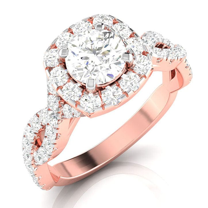 Jewelove™ Rings Rose Gold / J VS 30-Pointer Solitaire Halo Diamond Twisted Shank 18K Rose Gold Ring JL AU G 101