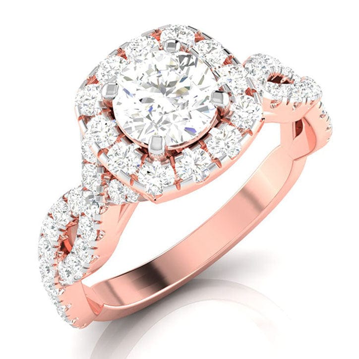 30 Pointer 30-Pointer Solitaire Halo Diamond Twisted Shank 18K Rose Gold Ring JL ...