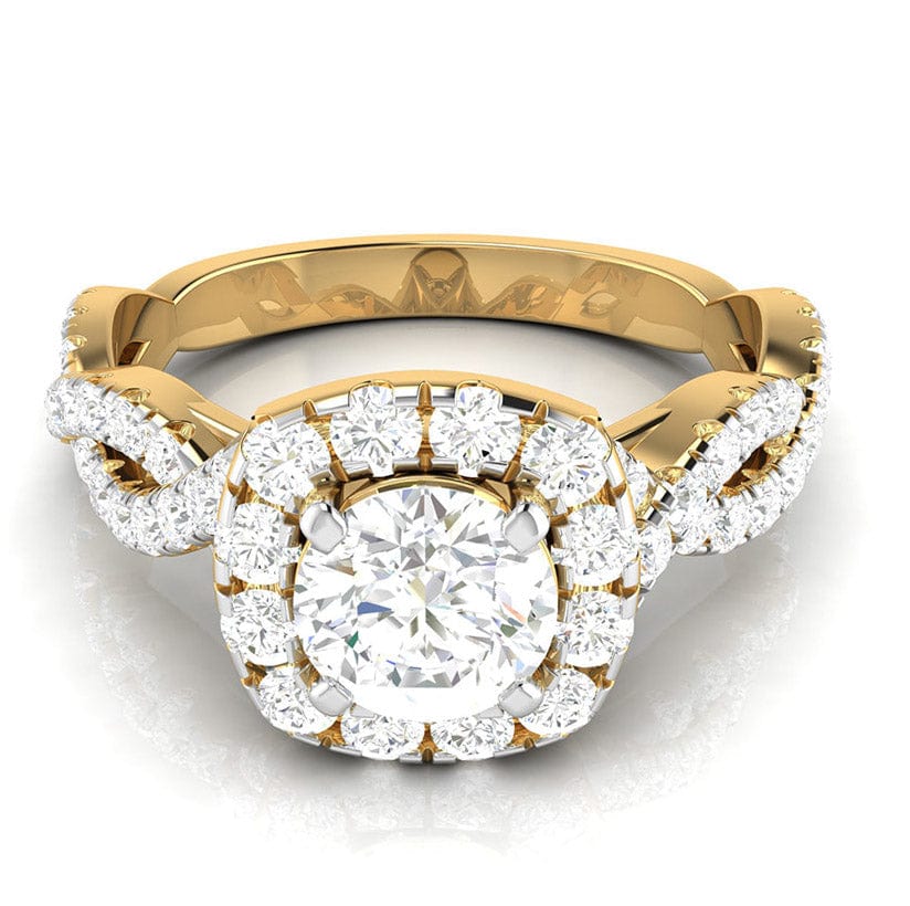 30 Pointer 30-Pointer Solitaire Halo Diamond Twisted Shank 18K Yellow Gold Ring J ...