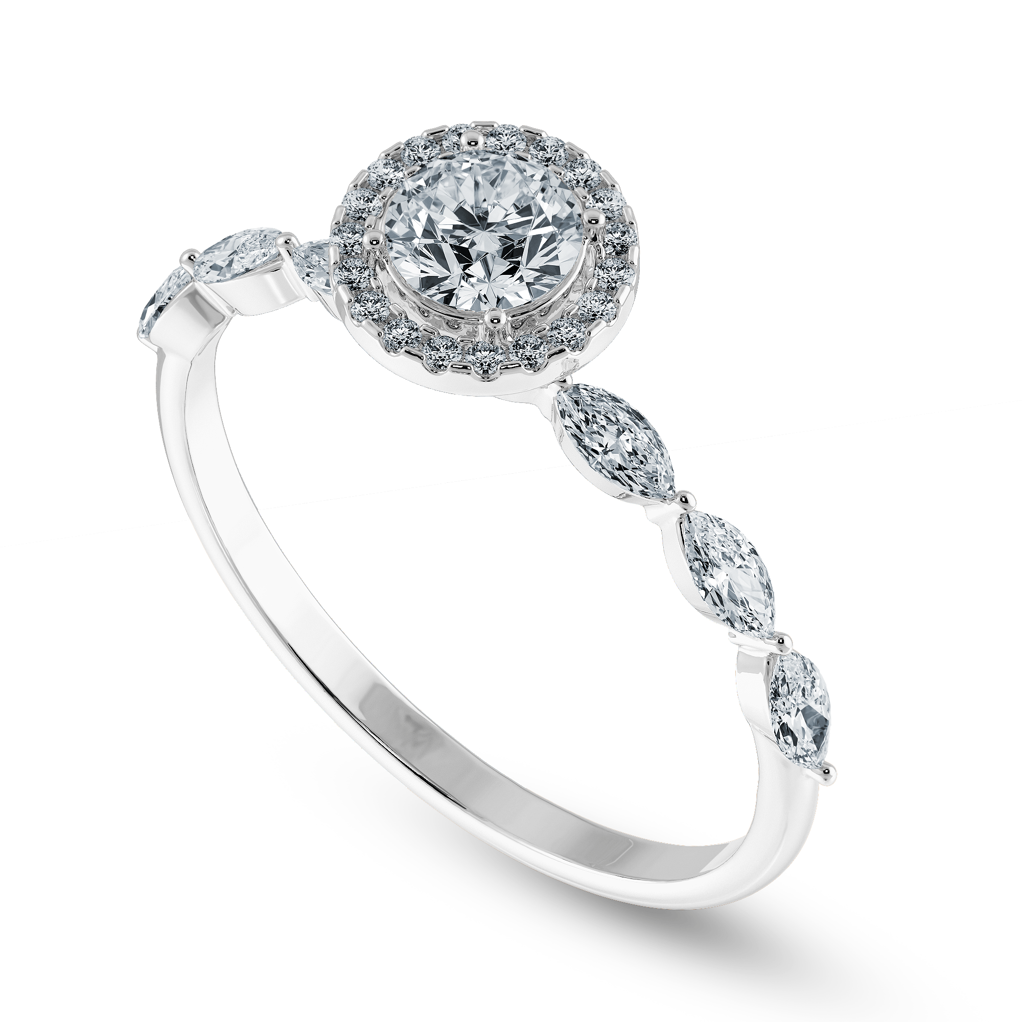 30 Pointer 30-Pointer Solitaire Halo Diamond with Marquise Cut Diamond Accents Pl ...
