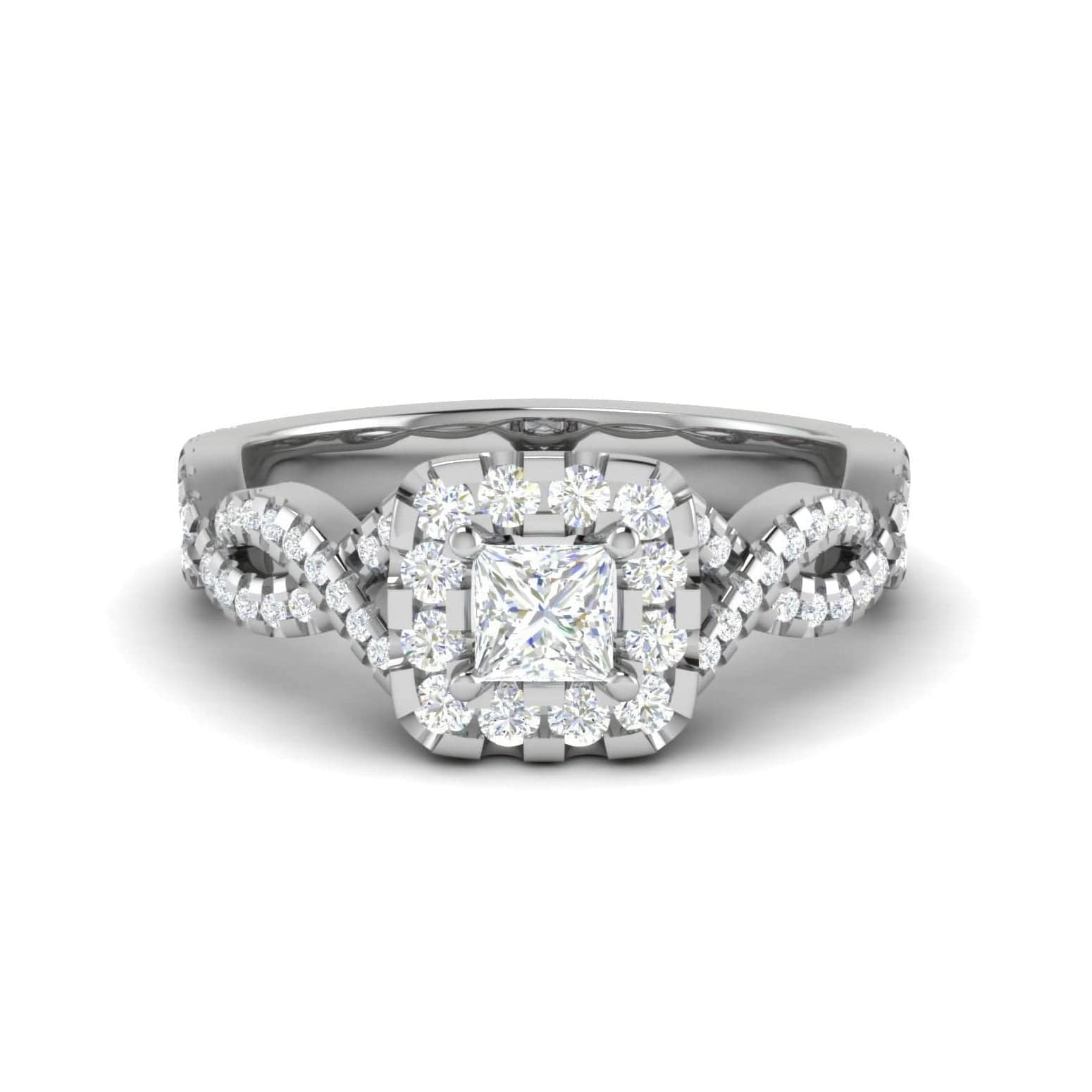 Jewelove™ Rings VS I / Women's Band only 30-Princess Cut Solitaire Halo Diamond Twisted Platinum Engagement Ring JL PT RV PR 151