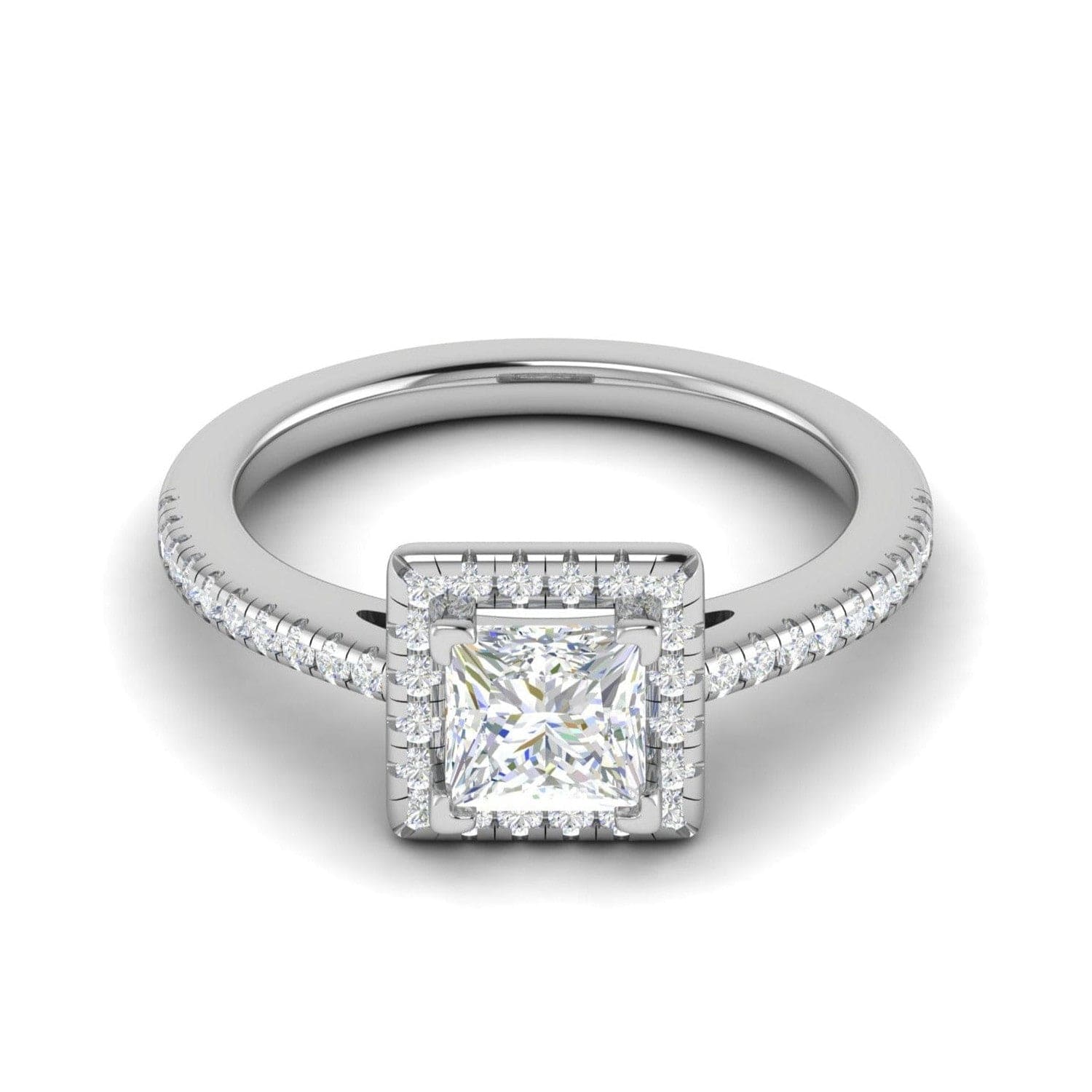 Jewelove™ Rings I VS / Women's Band only 30-Princess Cut Solitaire Square Halo Diamond Shank Platinum Ring JL PT RH PR 117