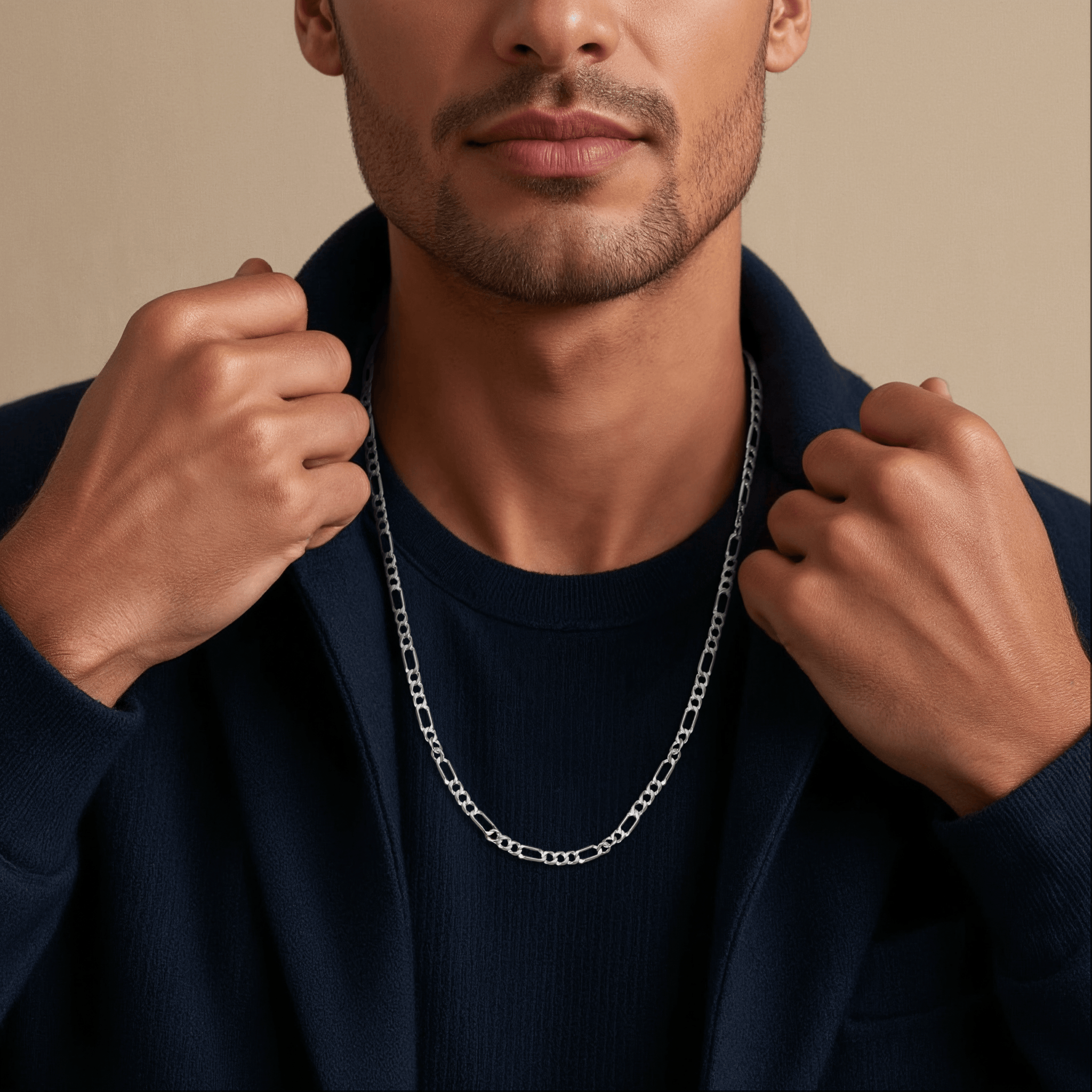 Jewelove™ Chains 4.5mm Linked Figaro Platinum Sachin Chain for Men JL PT CH 717