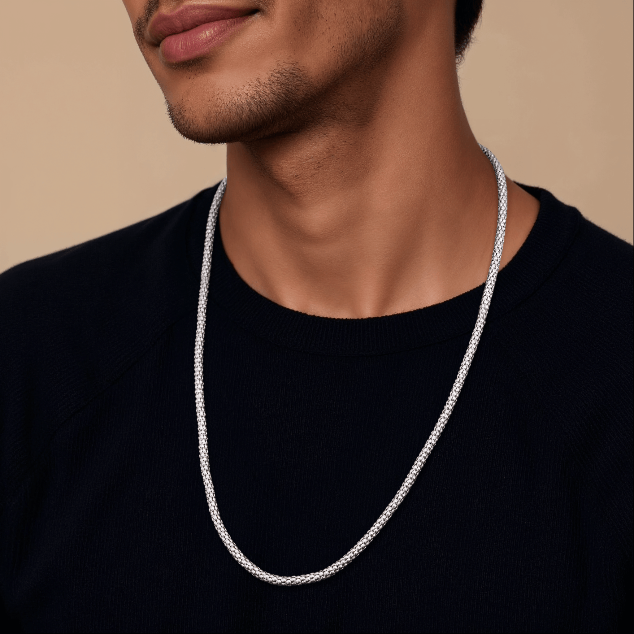 Jewelove™ Chains 4mm Japanese PopCorn Platinum Chain for Men JL PT CH 1004-B