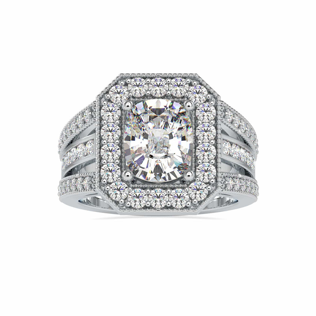 Jewelove™ Rings VS I / Women's Band only 50-Poiinter Oval Cut Solitaire Halo Diamond Spilt Shank Designer Platinum Ring JL PT 0091-A