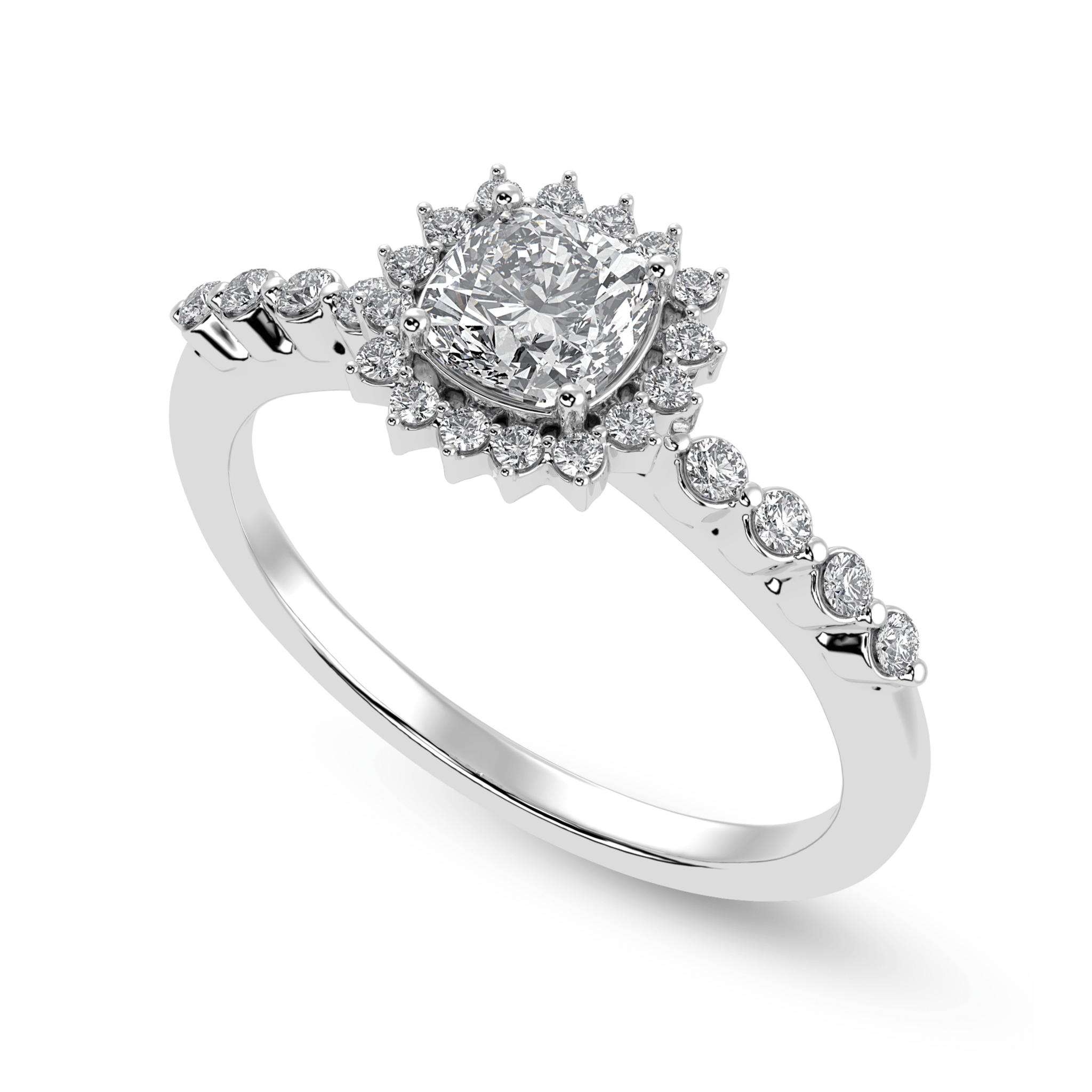 Jewelove™ Rings Women's Band only / VVS G 50-Pointer Cushion Cut Solitaire Halo Diamond Shank Platinum Ring JL PT 1249-A