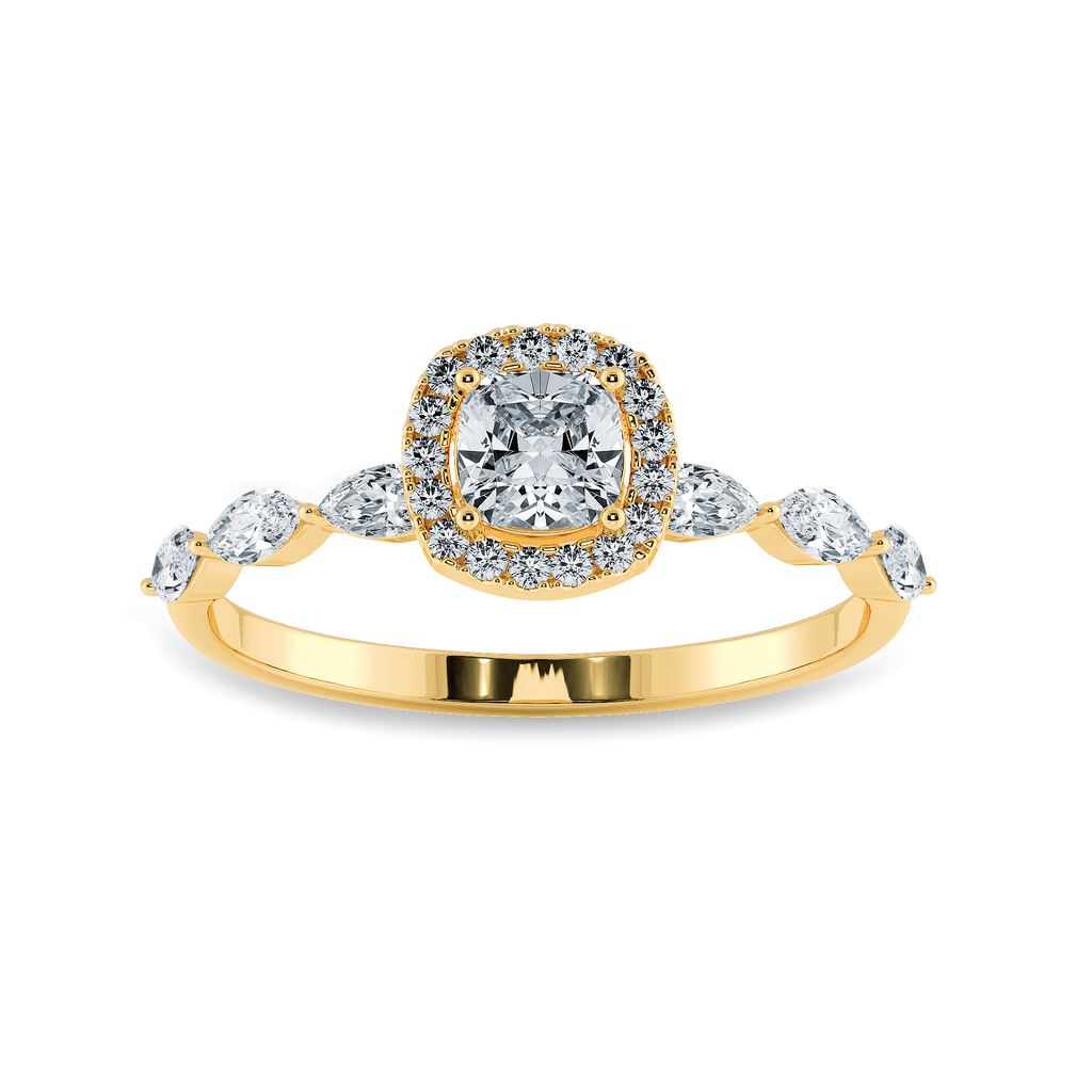 Jewelove™ Rings Women's Band only / VVS G 50-Pointer Cushion Cut Solitaire Halo Diamonds with Pear Cut Diamonds Accents 18K Yellow Gold Ring JL AU 1271Y-A
