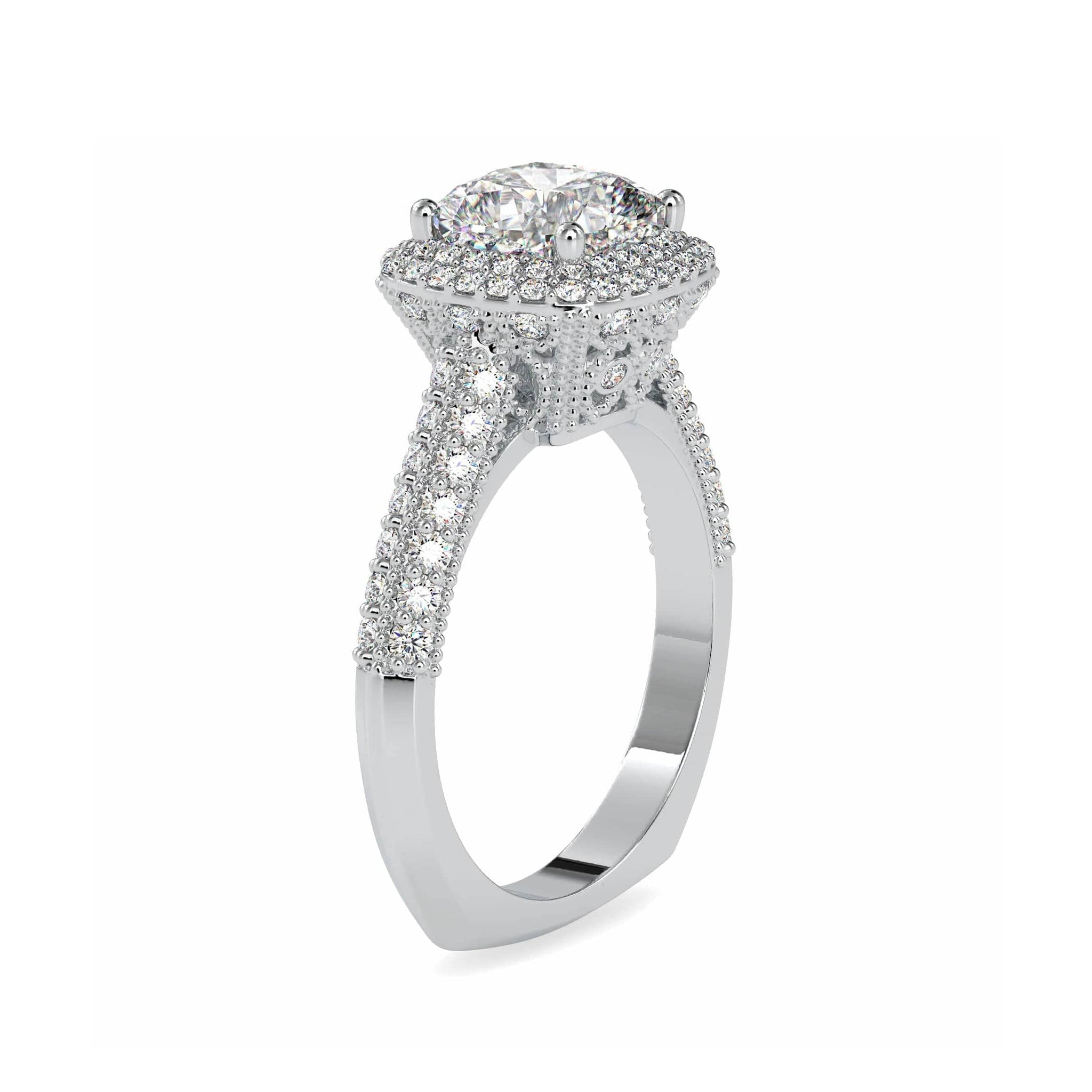 Jewelove™ Rings Women's Band only / VVS G 50-Pointer Cushion Cut Solitaire Platinum Double Halo Split Shank Engagement Ring JL PT 0102