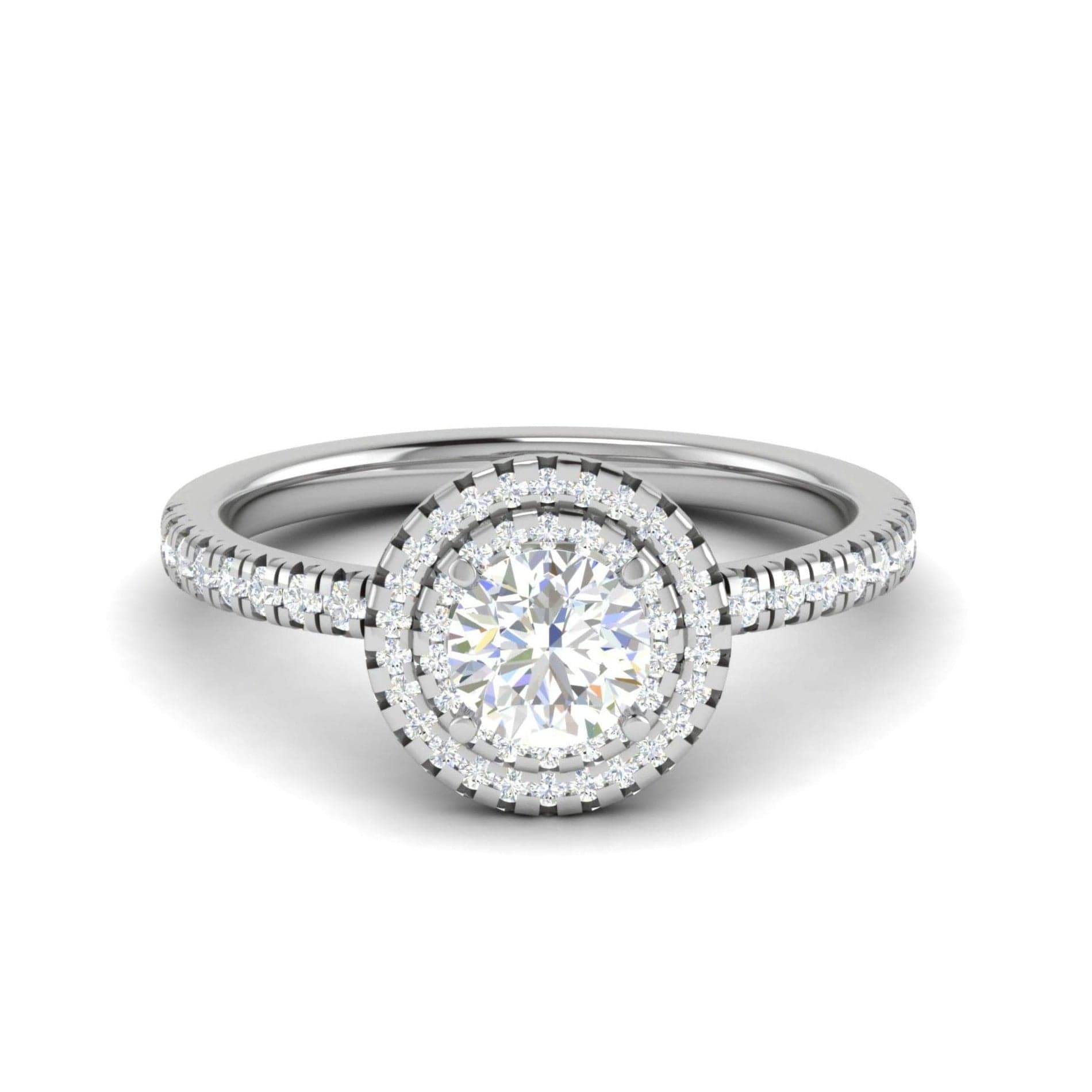 Jewelove™ Rings J VS / Women's Band only 50-Pointer Double Halo Diamond Shank Platinum Solitaire Ring JL PT RH RD 220