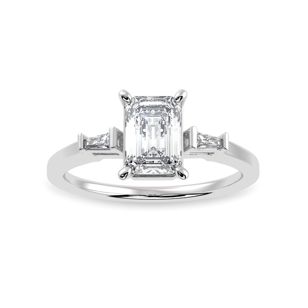 Jewelove™ Rings E VVS / Women's Band only 50-Pointer Emerald Cut Solitaire Baguette Diamond Accents Platinum Ring JL PT 1124-A
