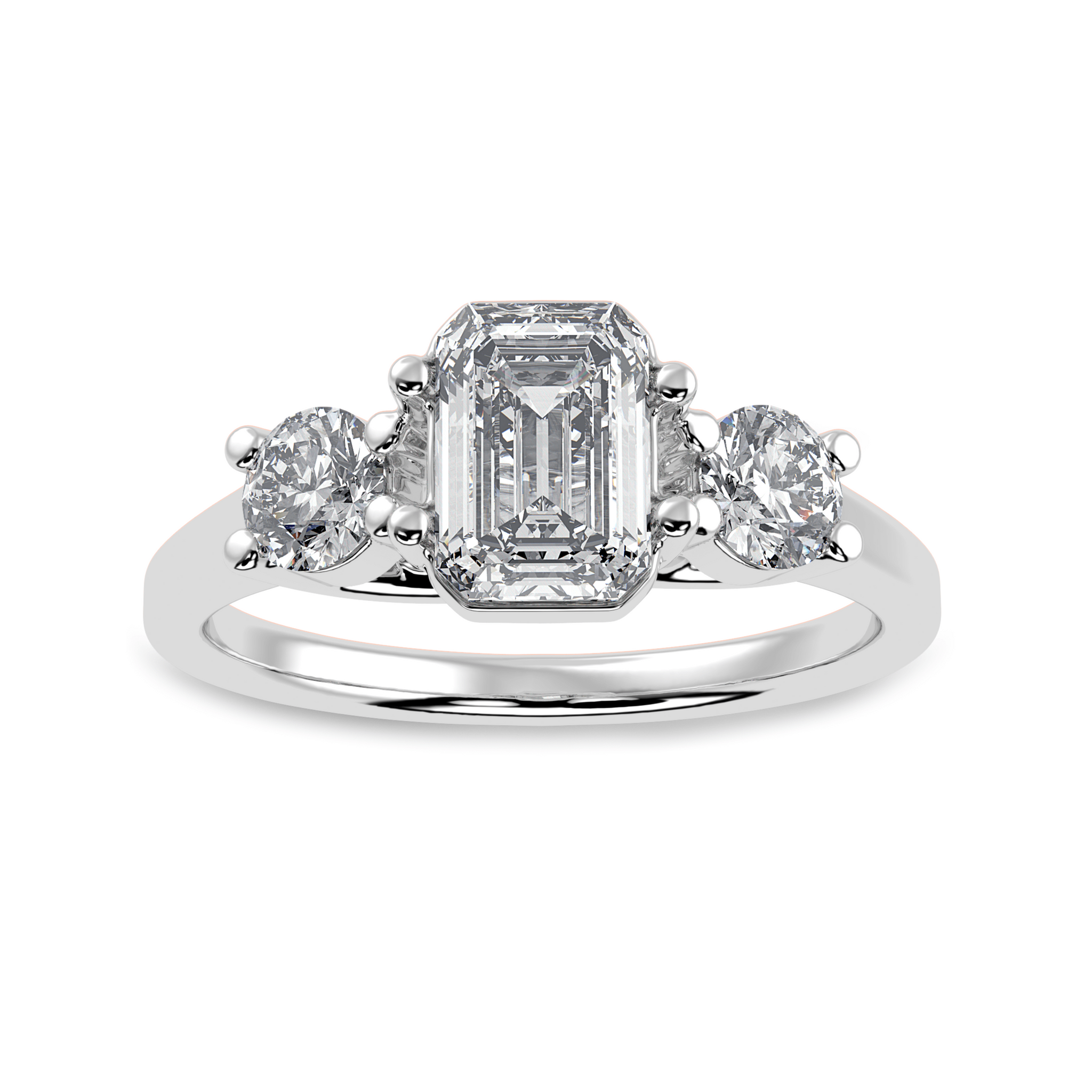 Jewelove™ Rings E VVS / Women's Band only 50-Pointer Emerald Cut Solitaire Diamond Accents Platinum Ring JL PT 1232-A
