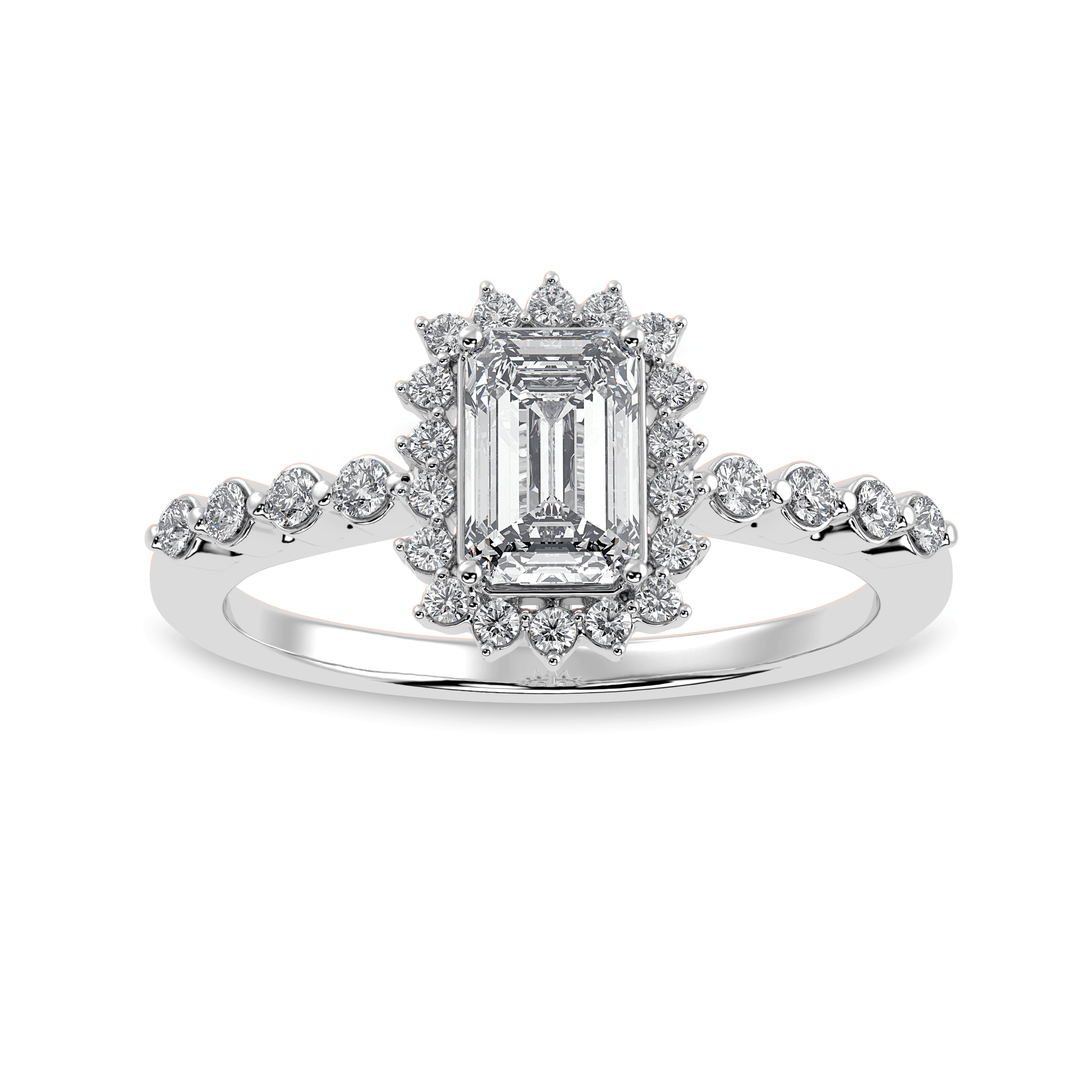 Jewelove™ Rings E VVS / Women's Band only 50-Pointer Emerald Cut Solitaire Diamond Accents Shank Platinum Ring JL PT 1250-A