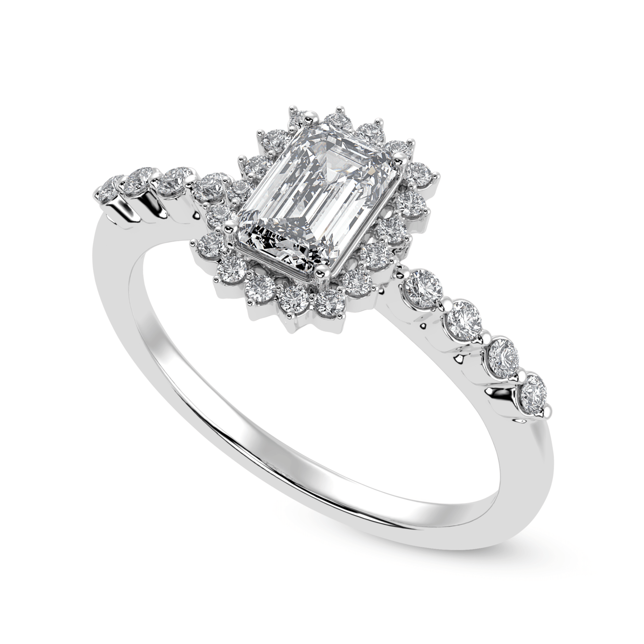 Jewelove™ Rings E VVS / Women's Band only 50-Pointer Emerald Cut Solitaire Diamond Accents Shank Platinum Ring JL PT 1250-A