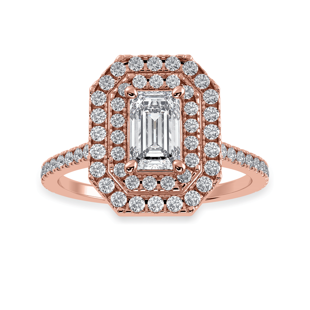 Jewelove™ Rings Women's Band only / VVS E 50-Pointer Emerald Cut Solitaire Double Halo Diamond Shank 18K Rose Gold Ring JL AU 1296R-A
