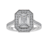 Jewelove™ Rings E VVS / Women's Band only 50-Pointer Emerald Cut Solitaire Halo Diamond Shank Platinum Ring JL PT 1304-A