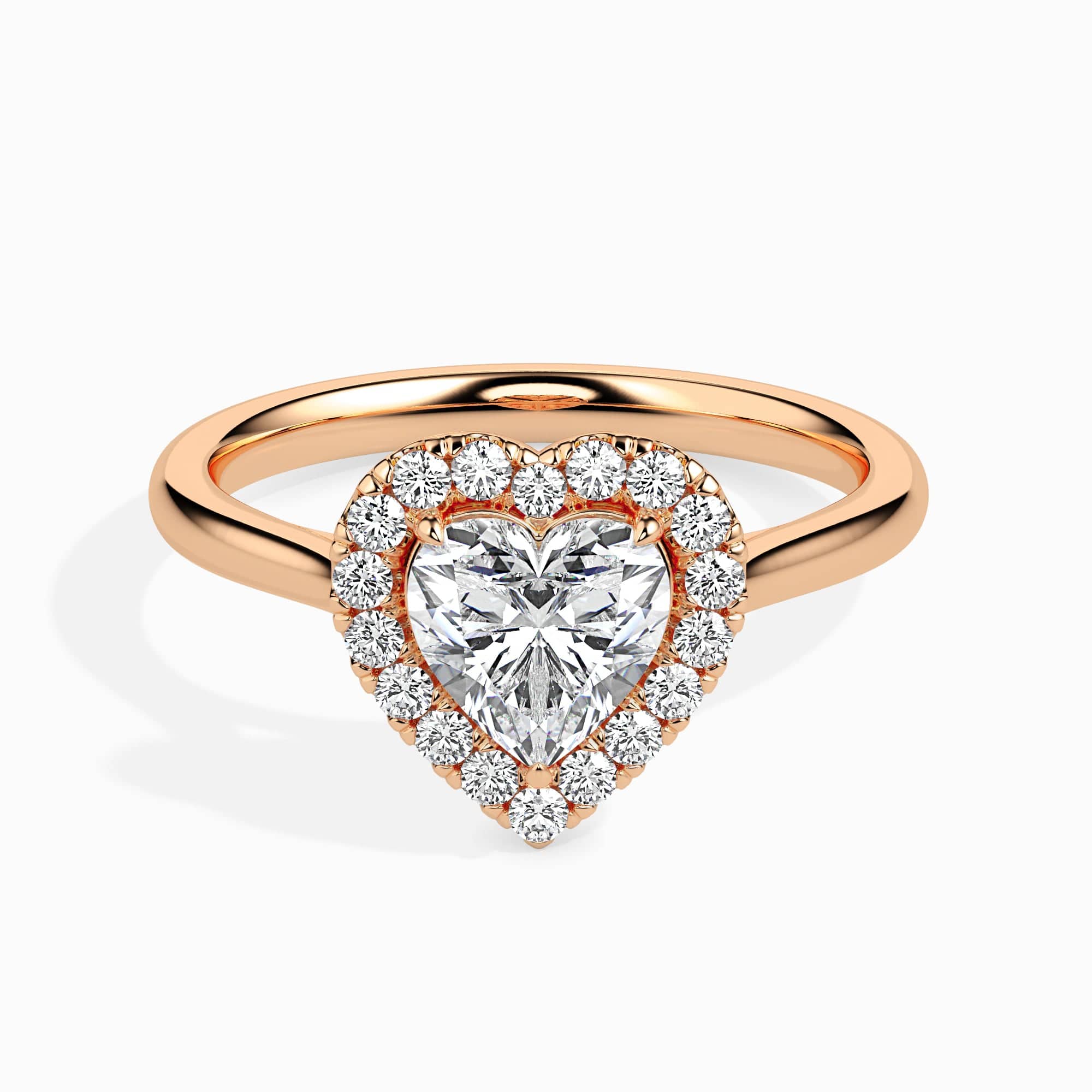 Jewelove™ Rings Women's Band only / VS I 50-Pointer Heart Cut Solitaire Halo Diamond 18K Rose Gold Ring JL AU 19028R-A