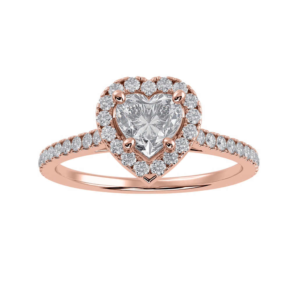 Jewelove™ Rings Women's Band only / VS I 50-Pointer Heart Cut Solitaire Halo Diamond Shank 18K Rose Gold Ring JL AU 1289R-A