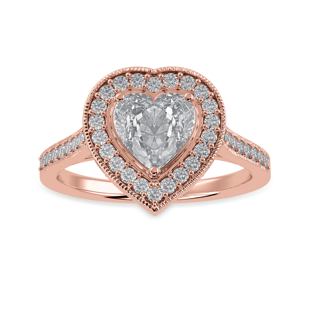 Jewelove™ Rings Women's Band only / VS I 50-Pointer Heart Cut Solitaire Halo Diamond Shank 18K Rose Gold Ring JL AU 1305R-A