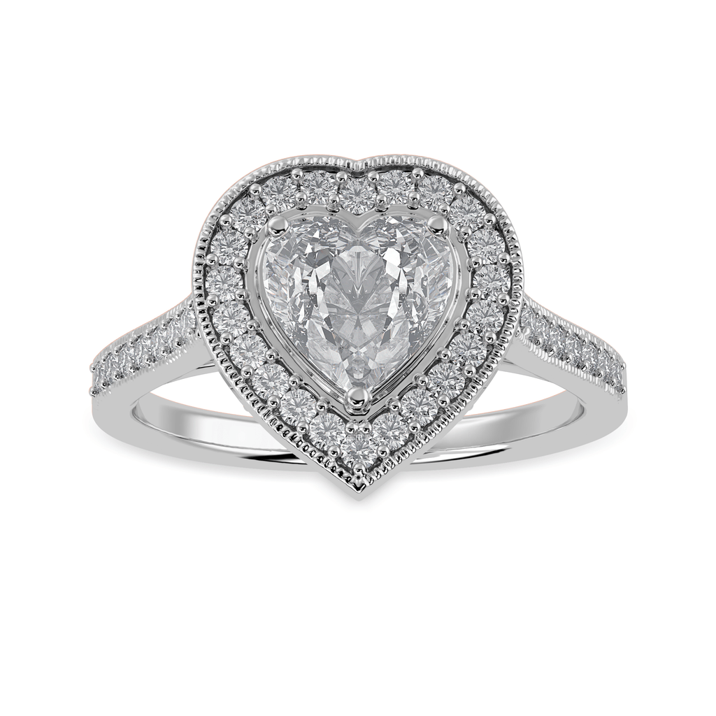 Jewelove™ Rings I VS / Women's Band only 50-Pointer Heart Cut Solitaire Halo Diamond Shank Platinum Ring JL PT 1305-A