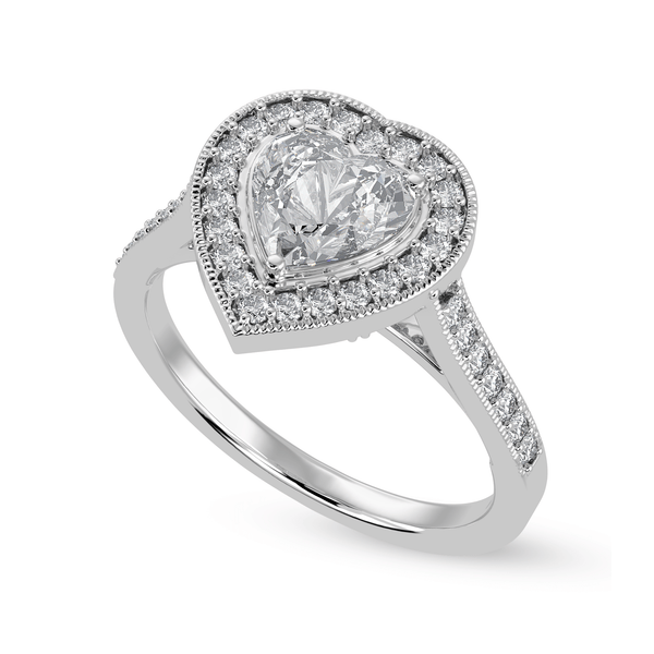 Jewelove™ Rings I VS / Women's Band only 50-Pointer Heart Cut Solitaire Halo Diamond Shank Platinum Ring JL PT 1305-A