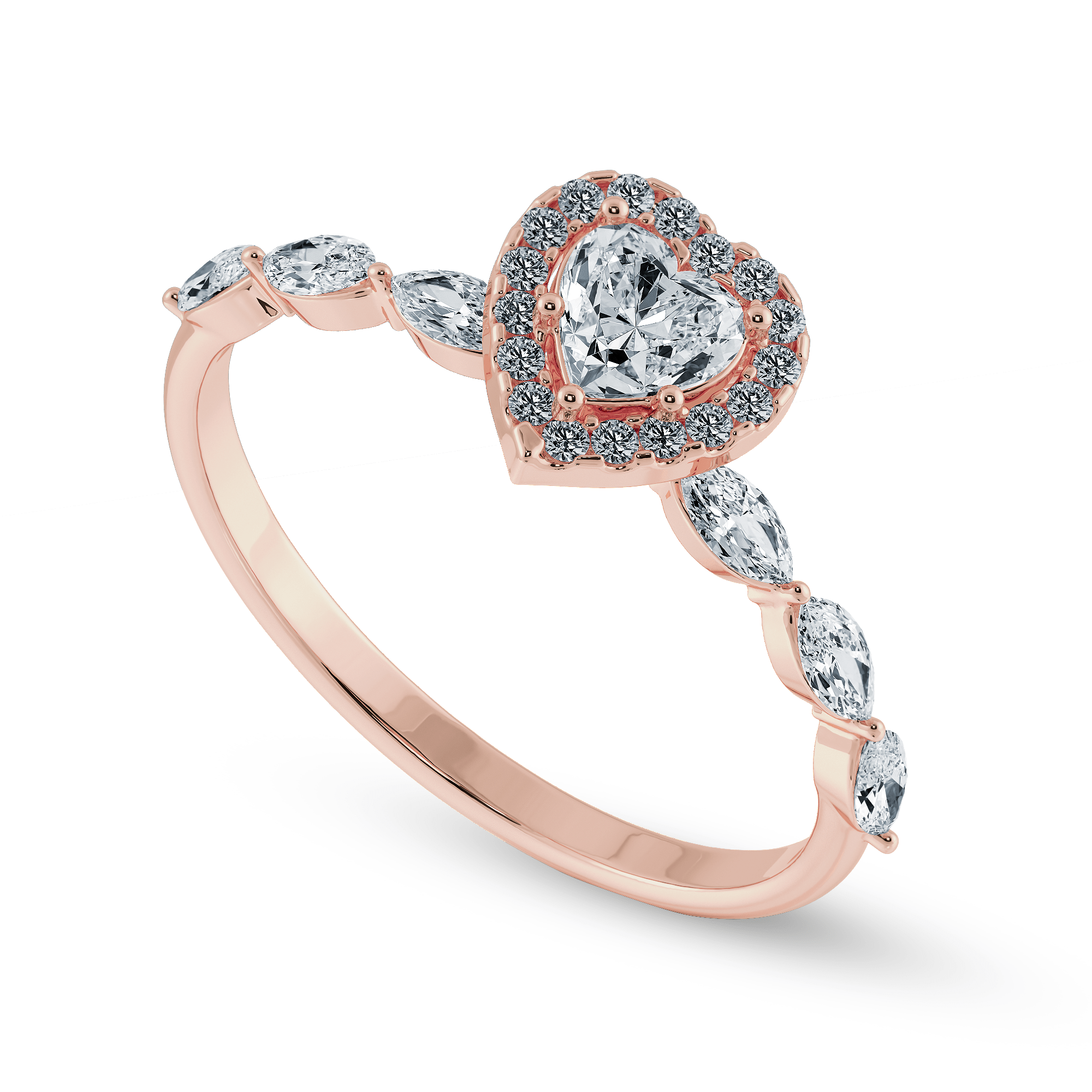 Jewelove™ Rings Women's Band only / VS I 50-Pointer Heart Cut Solitaire Halo Diamonds with Marquise Diamonds Accents 18K Rose Gold Ring JL AU 1273R-A