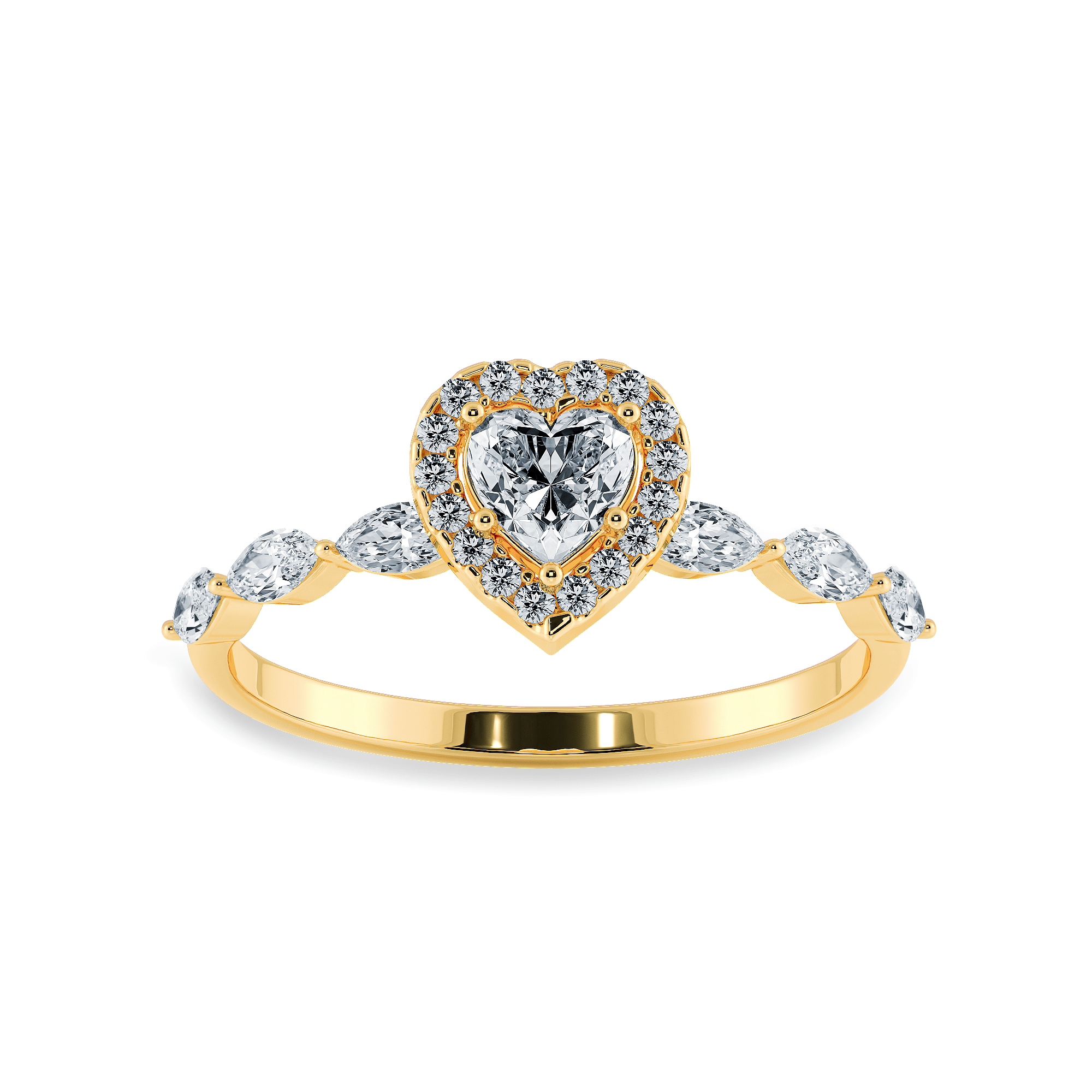 Jewelove™ Rings Women's Band only / VS I 50-Pointer Heart Cut Solitaire Halo Diamonds with Marquise Diamonds Accents 18K Yellow Gold Ring JL AU 1273Y-A