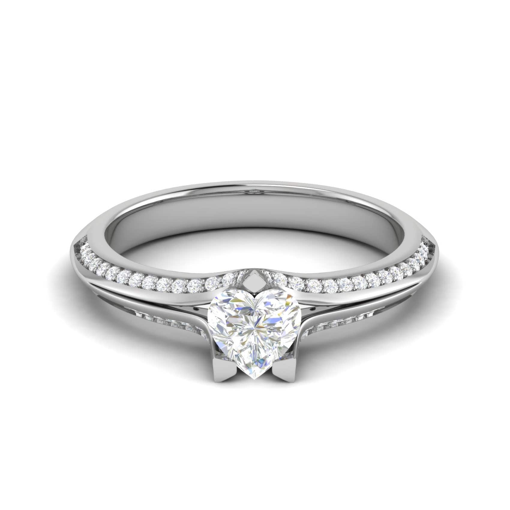 Jewelove™ Rings I VS / Women's Band only 50-Pointer Heart Cut Solitaire Split Diamond Shank Platinum Ring JL PT RP HS 187-A