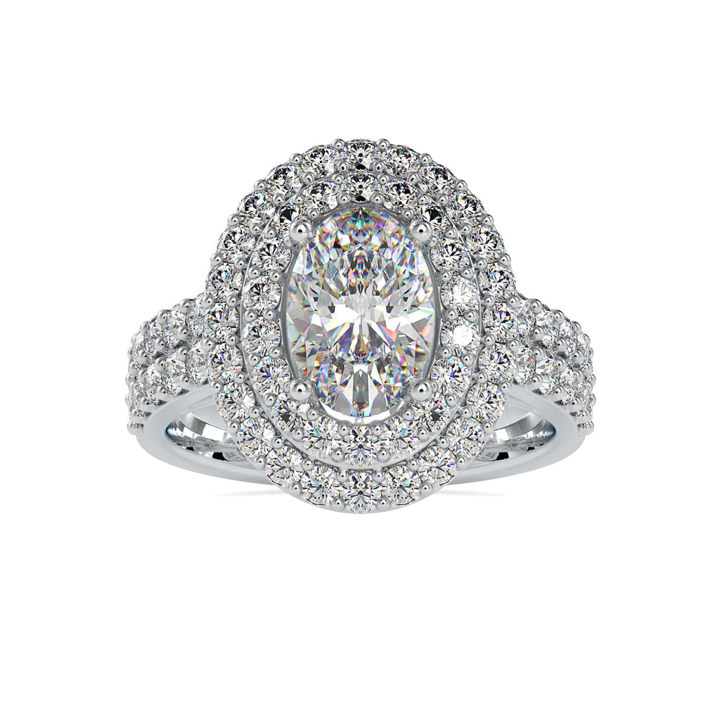 Jewelove™ Rings VS I / Women's Band only 50-Pointer Oval Cut Solitaire Diamond Halo Split Shank Platinum Ring JL PT 0036-A