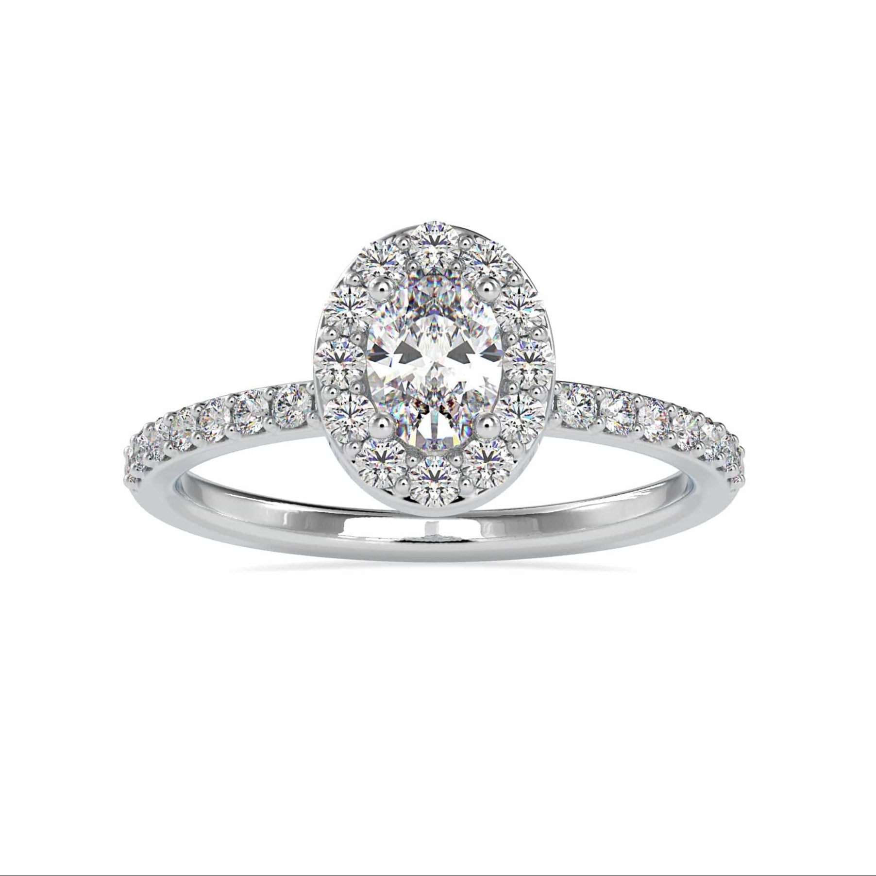 Jewelove™ Rings VS I / Women's Band only 50-Pointer Oval Cut Solitaire Halo Diamond Shank Platinum Ring JL PT 0014-A