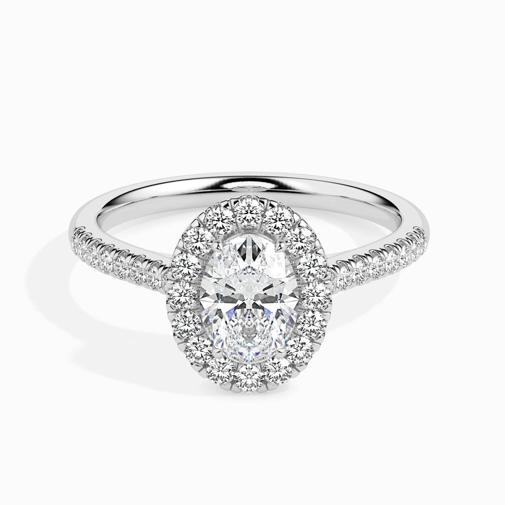 Jewelove™ Rings I VS / Women's Band only 50-Pointer Oval Cut Solitaire Halo Diamond Shank Platinum Ring JL PT 19034-A