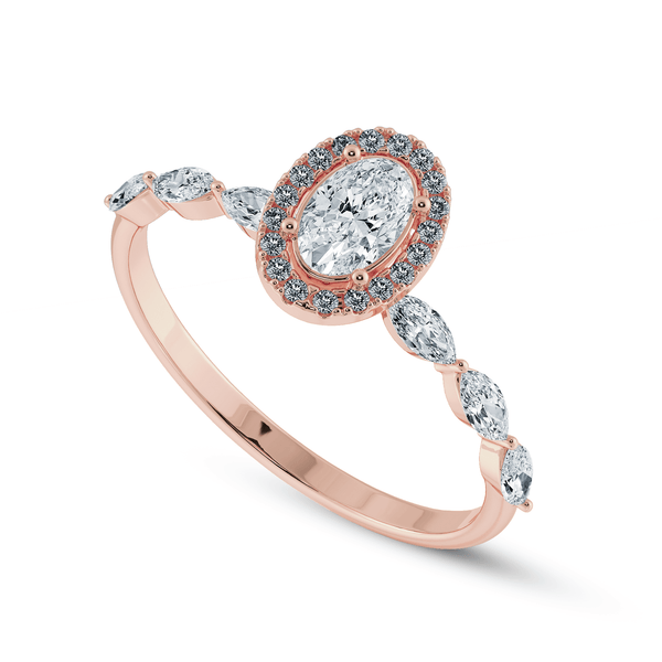 Jewelove™ Rings VS I 50-Pointer Oval Cut Solitaire Halo Diamonds with Marquise Cut Accents 18K Rose Gold Ring JL AU 1275R-A