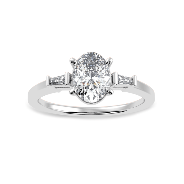 Jewelove™ Rings I VS / Women's Band only 50-Pointer Oval Cut Solitaire with Baguette Diamond Accents Platinum Ring JL PT 1226-A