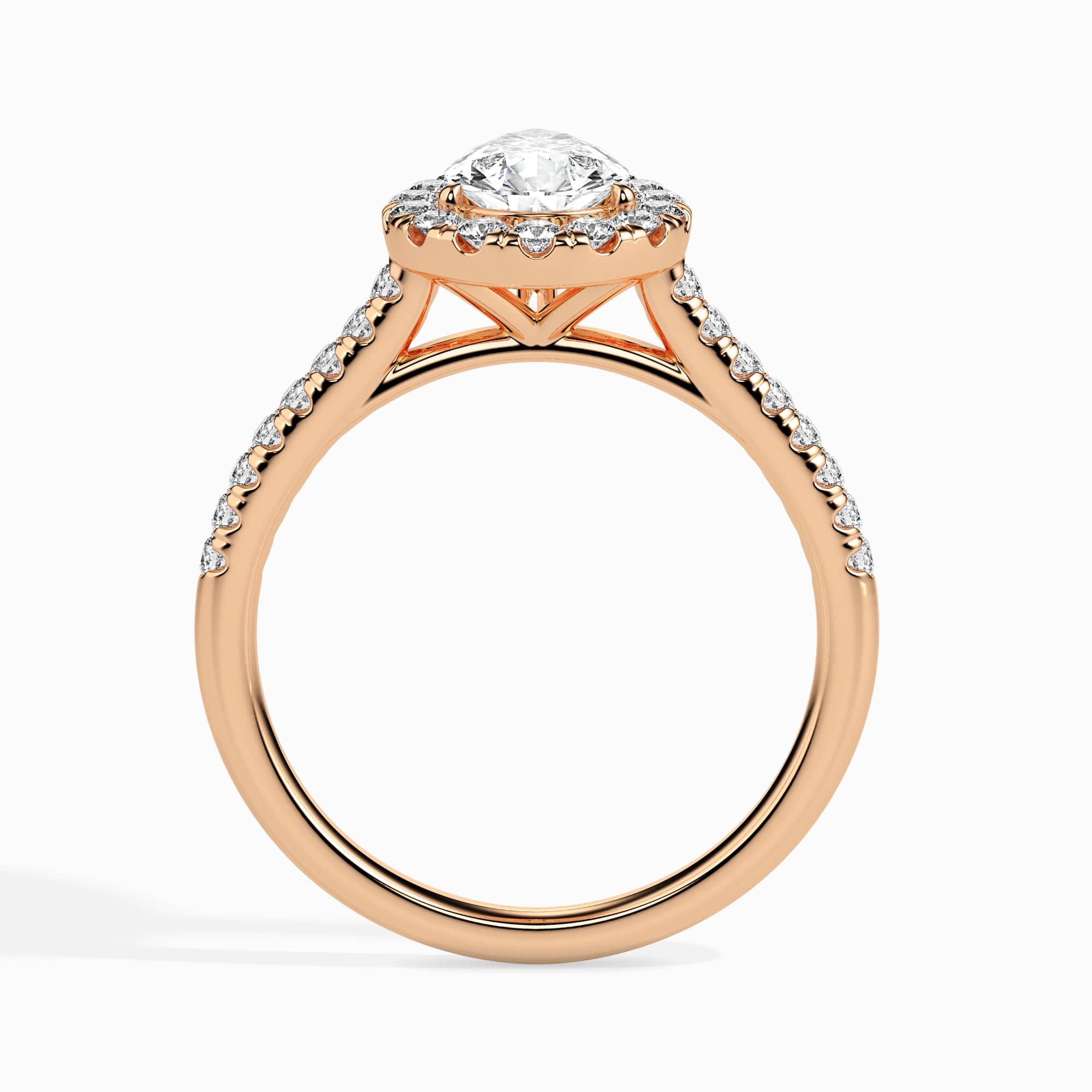 Jewelove™ Rings Women's Band only / VS I 50-Pointer Pear Cut Solitaire Halo Diamond Shank 18K Rose Gold Ring JL AU 19040R-A