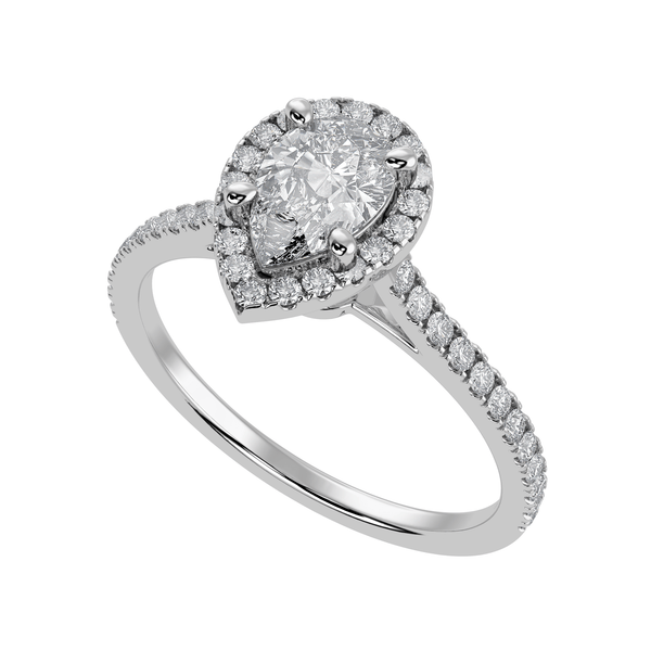 Jewelove™ Rings I VS / Women's Band only 50-Pointer Pear Cut Solitaire Halo Diamond Shank Platinum Ring JL PT 1292-A