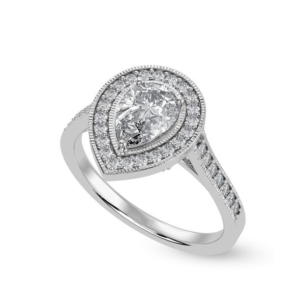 Jewelove™ Rings I VS / Women's Band only 50-Pointer Pear Cut Solitaire Halo Diamond Shank Platinum Ring JL PT 1325-A