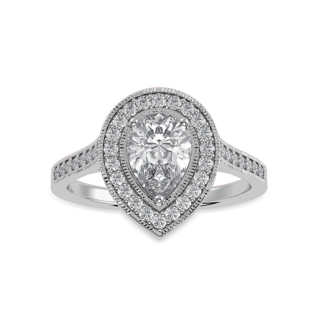 Jewelove™ Rings I VS / Women's Band only 50-Pointer Pear Cut Solitaire Halo Diamond Shank Platinum Ring JL PT 1325-A