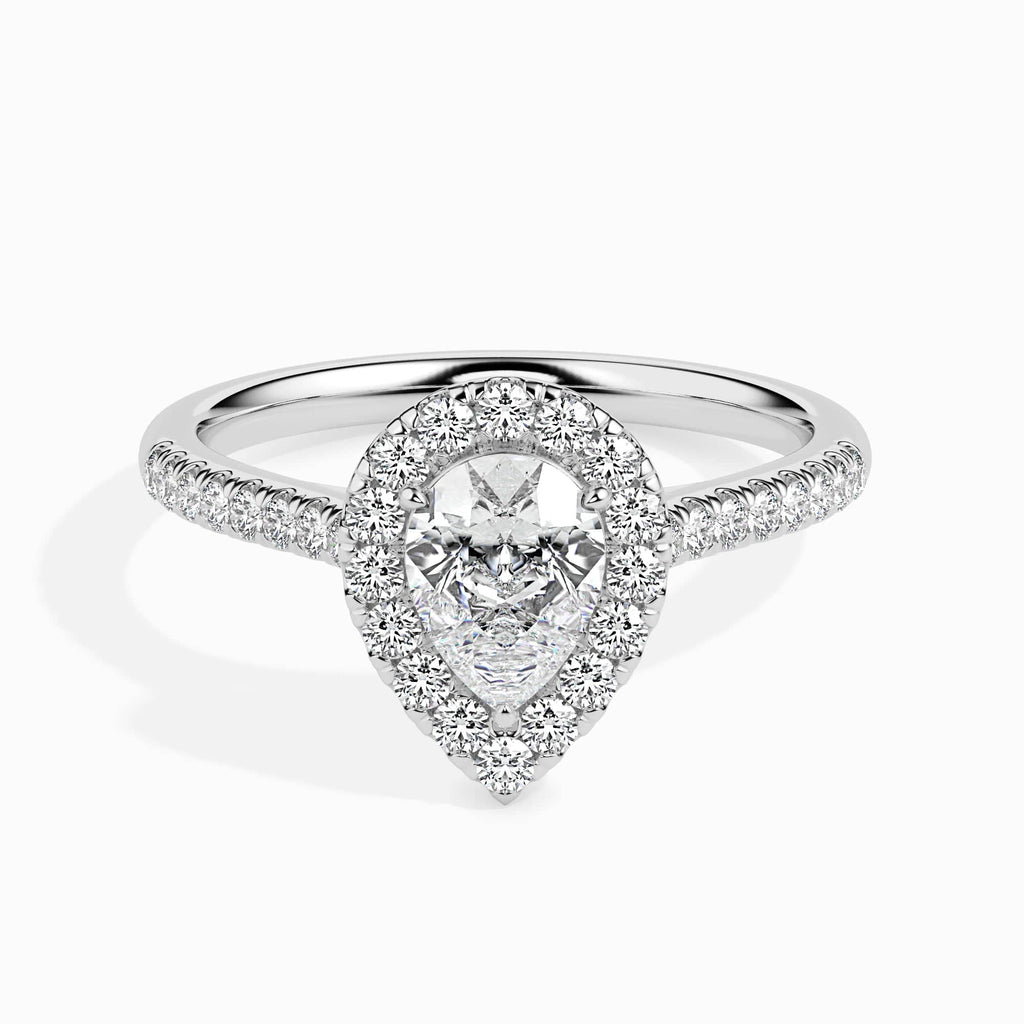 Jewelove™ Rings I VS / Women's Band only 50-Pointer Pear Cut Solitaire Halo Diamond Shank Platinum Ring JL PT 19040-A