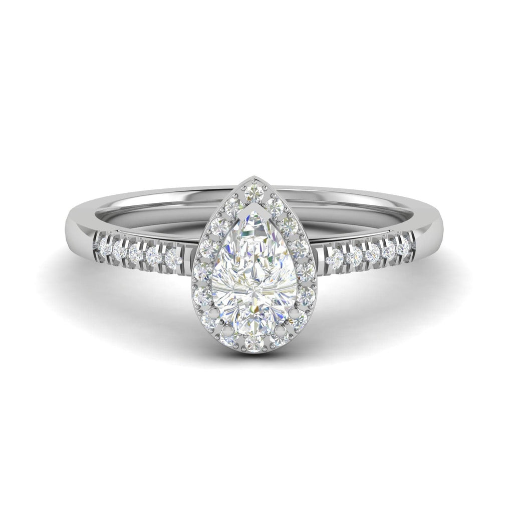 Jewelove™ Rings I VS / Women's Band only 50-Pointer Pear Cut Solitaire Halo Diamond Shank Platinum Ring JL PT SF1749-A