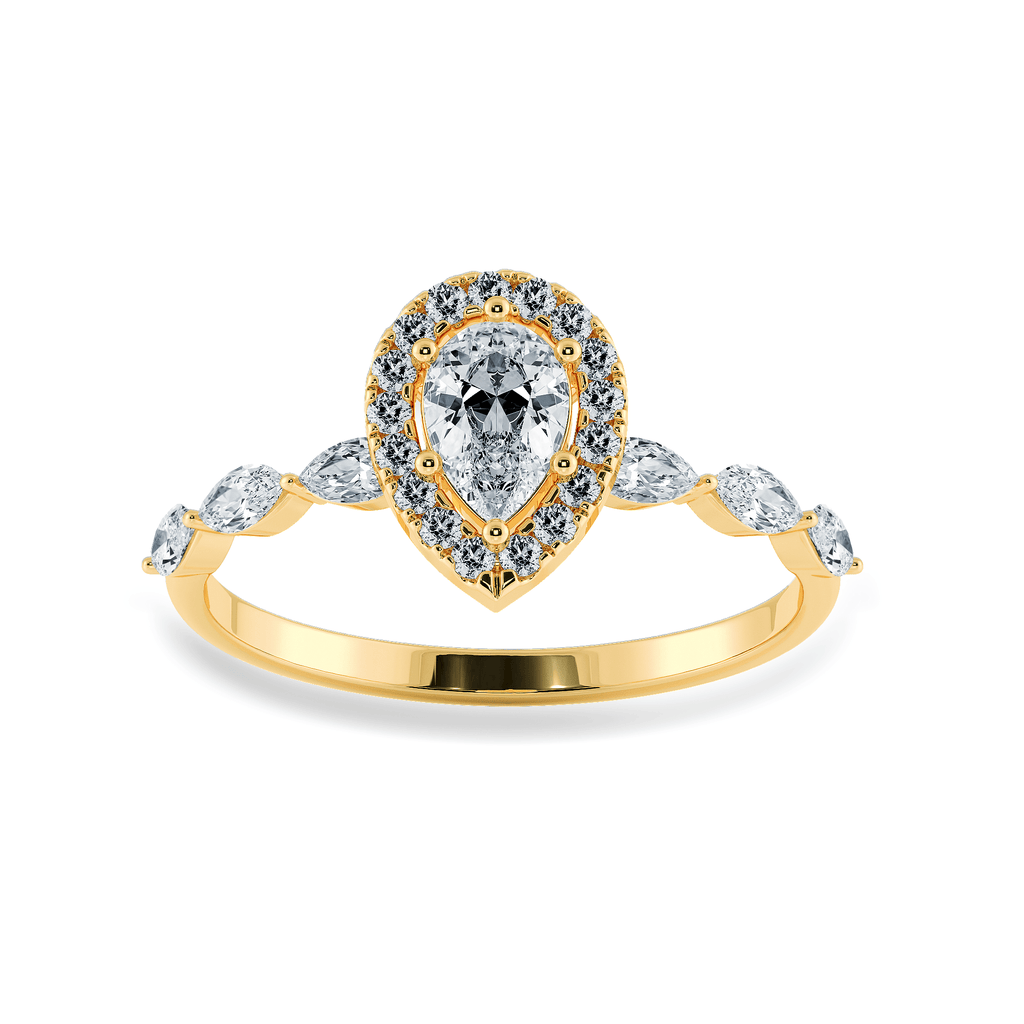 Jewelove™ Rings Women's Band only / VS I 50-Pointer Pear Cut Solitaire Halo Diamond with Marquise Accents 18K Yellow Gold Ring JL AU 1276Y-A