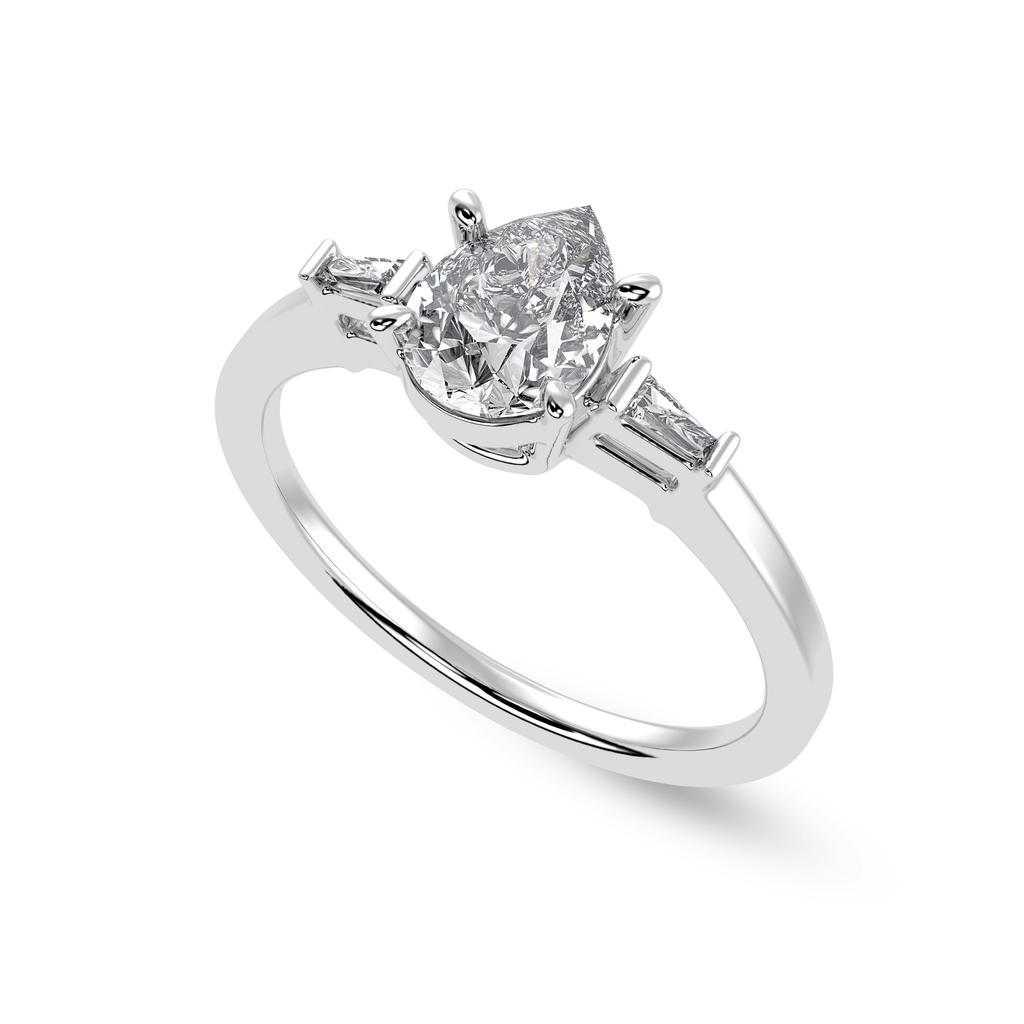 Jewelove™ Rings I VS / Women's Band only 50-Pointer Pear Cut Solitaire with Baguette Diamond Accents Platinum Ring JL PT 1227-A