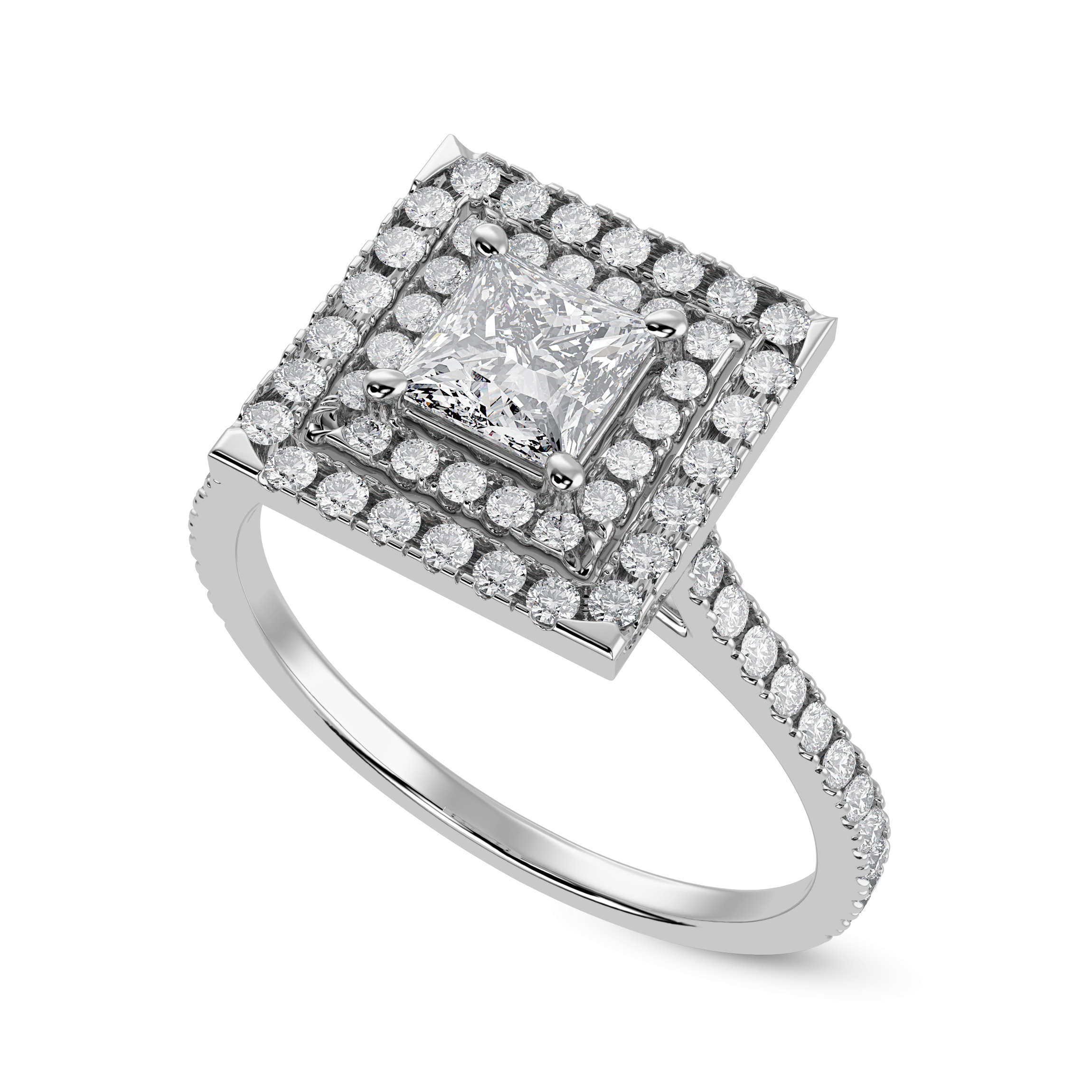 Diamond Double Halo Engagement Ring 3/4 ct tw Princess/Round 14K White Gold  | Jared