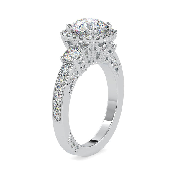 Jewelove™ Rings VS I / Women's Band only 50-Pointer Solitaire Halo Diamond Accents Shank Platinum Ring JL PT 0156