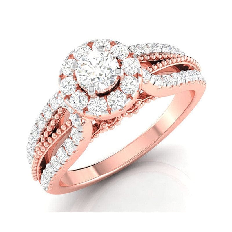 Jewelove™ Rings Women's Band only / VS J 50-Pointer Solitaire Halo Diamond Split Shank Rose Gold Ring JL AU G 102R-A