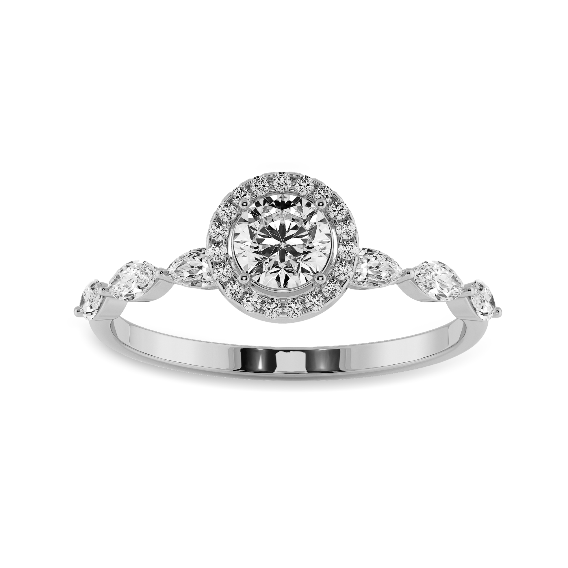 Jewelove™ Rings J VS / Women's Band only 50-Pointer Solitaire Halo Diamond with Marquise Cut Diamond Accents Platinum Ring JL PT 1278-A