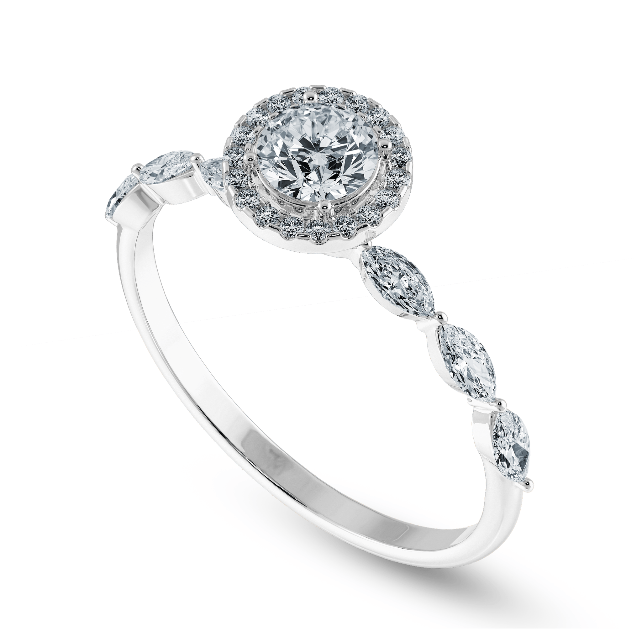 Jewelove™ Rings J VS / Women's Band only 50-Pointer Solitaire Halo Diamond with Marquise Cut Diamond Accents Platinum Ring JL PT 1278-A