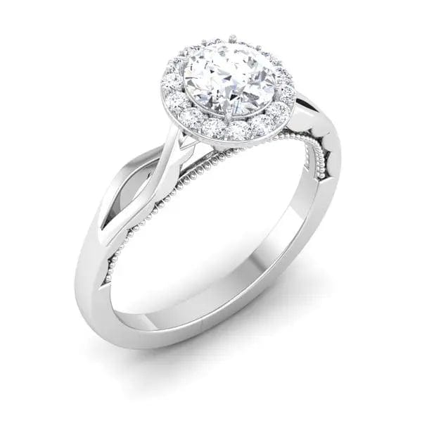 Jewelove™ Rings 50-Pointer Solitaire Halo Platinum Twisted Shank Engagement Ring JL PT 6579-A