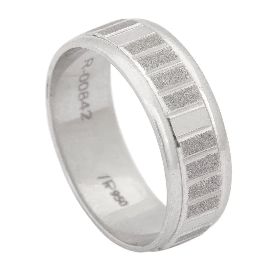 Jewelove™ Rings Men's Band only 6mm Plain Platinum Ring for Men with Rectangular Textures with Matte Finish JL PT 412